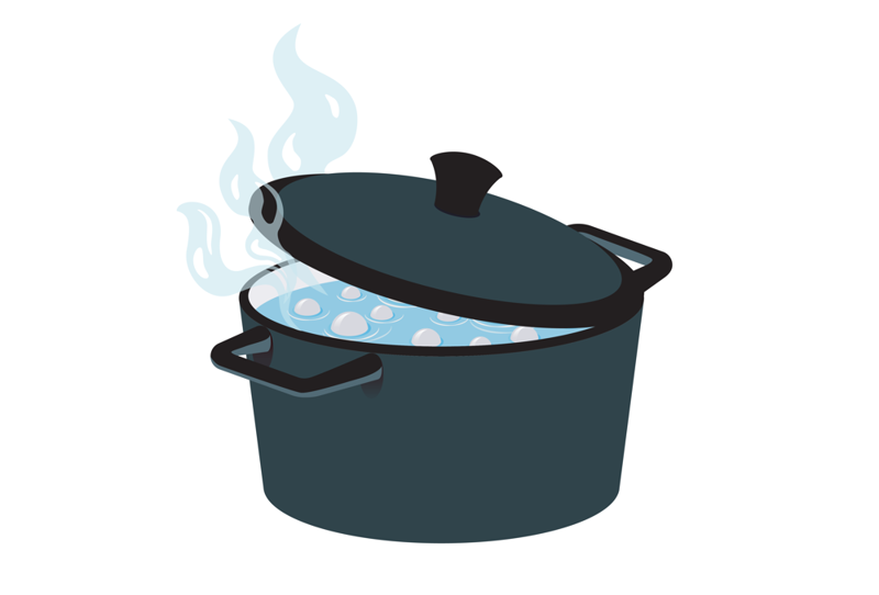 kjele med kokende vann