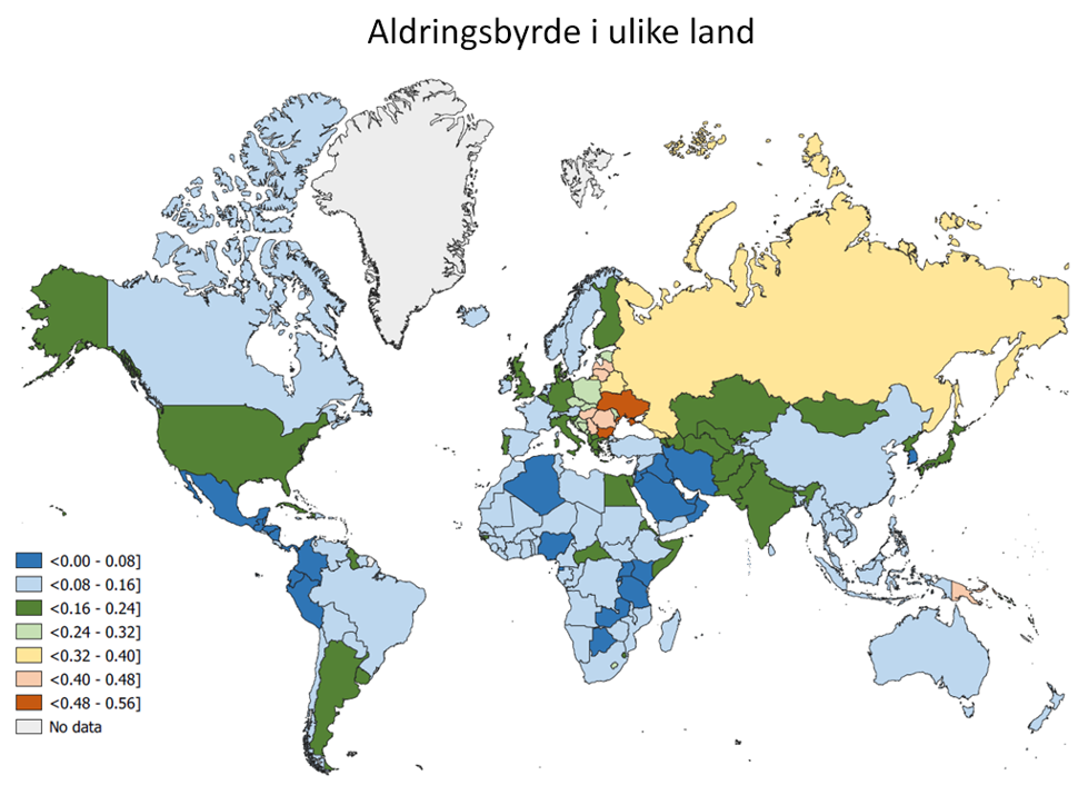 Figur 2. Health-Adjusted Dependency Ratios (HADR) globalt, Kilde: Skirbekk et al., 2022 