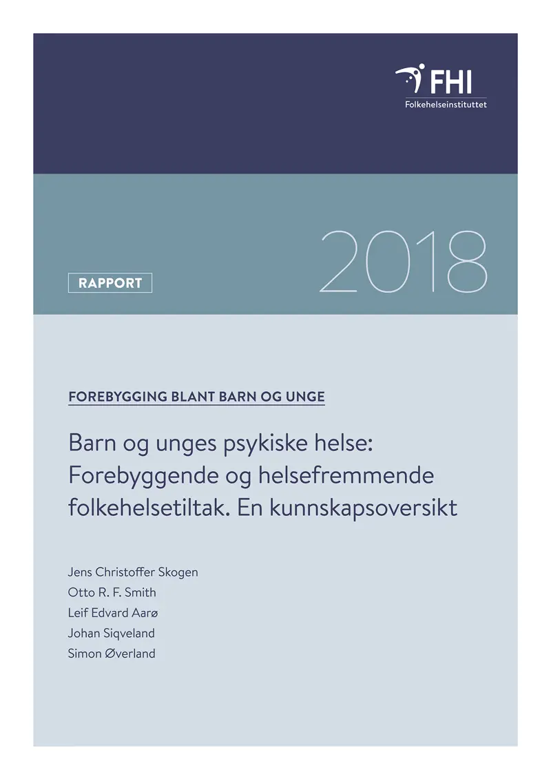 Forside rapport om forebygging av psyk helse barn og unge