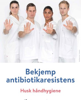 plakat som viser helsepersonell betydning av håndhygiene