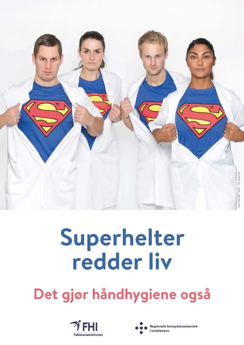 helsepersonell som viser seg som superhelter og utfører håndhygiene