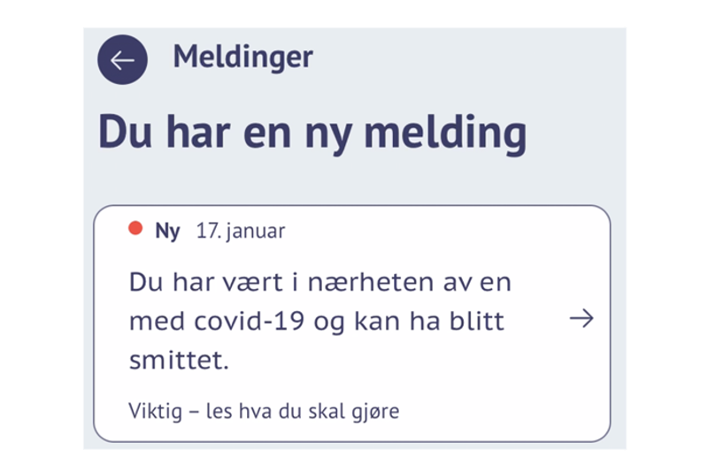 varsel fra smittestopp inne i appen