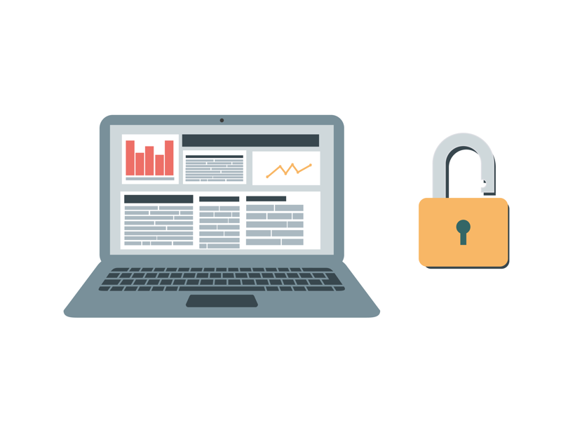 Illustrasjon av personvern med en PC og hengelås