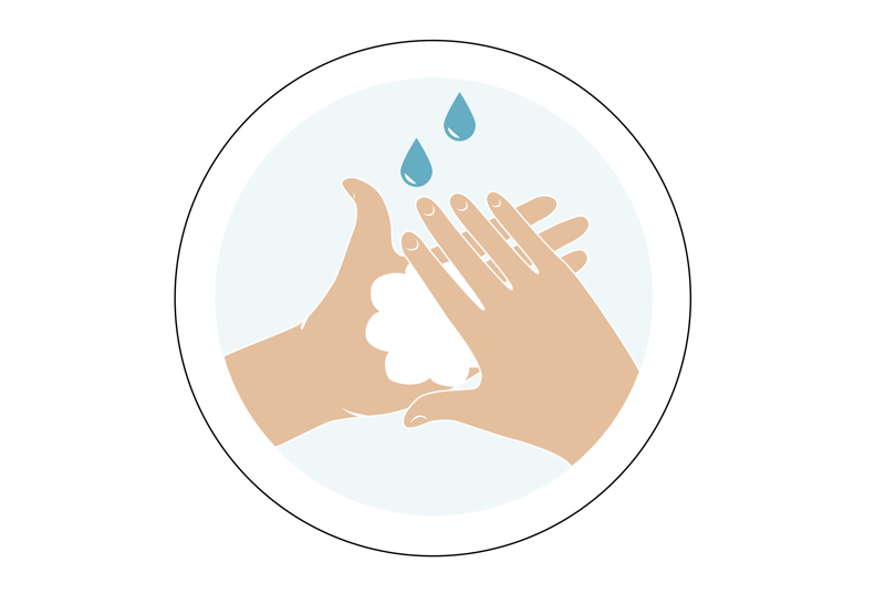 illustrasjon av en som vasker hendene med såpe og vann