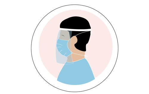 illustrasjon av en helsearbeider har på munnbind og visir