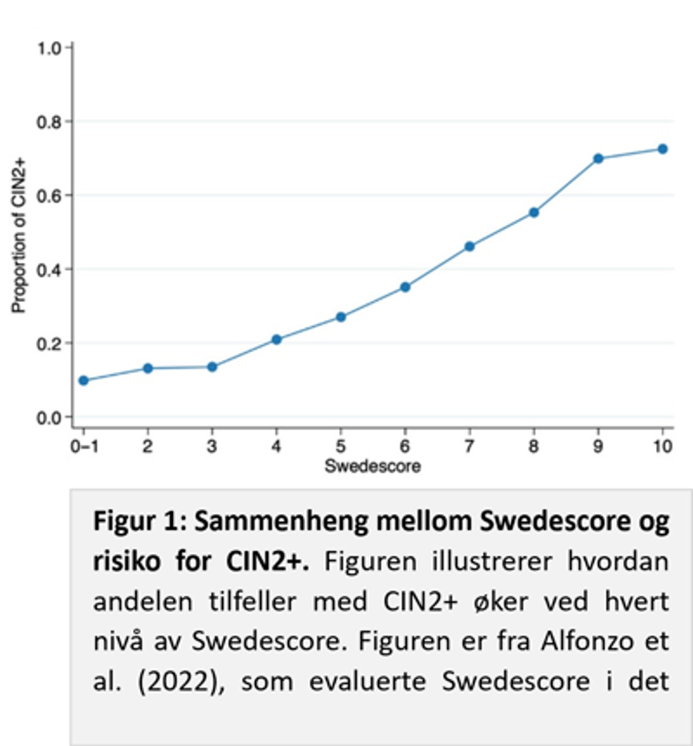 Figur som viser sammenheng mellom swede-score og CIN2+