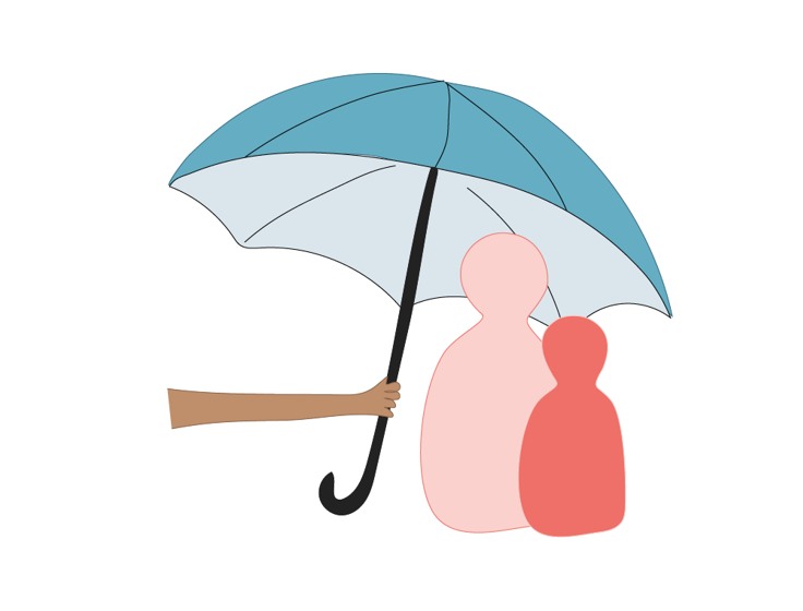 person som holder en paraply over en voksen og et barn